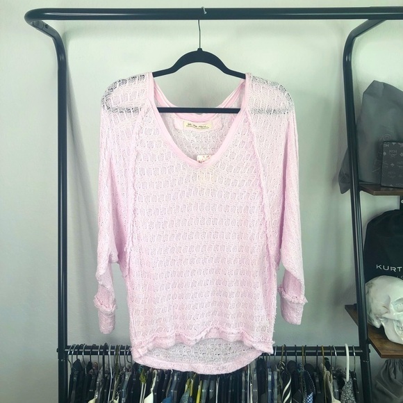 WE The Free Blossom Pastel Pink Knit V Neck Sweater - Picture 1 of 5
